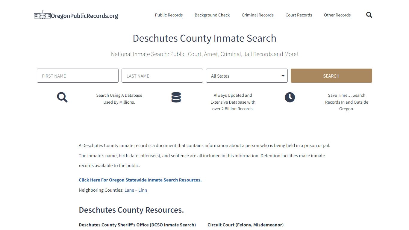 Deschutes County Inmate Search - DCSO Current & Past Jail Records